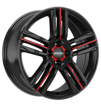 Ronal, R57 MCR, 7x17 ET45 4x108 76, jetblack-red spoke