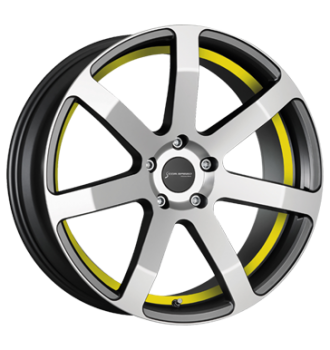 Corspeed, Challenge, 8,5x19 ET27 5x112 73,1, Higloss-Gunmetal-Polished / undercut Color Trim gelb