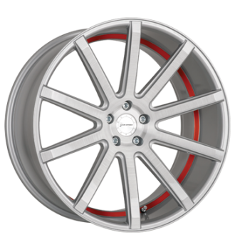 Corspeed, Deville, 9,5x22 ET20 5x112 66,5, silver-brushed-Surface/ undercut Colour Trim rot