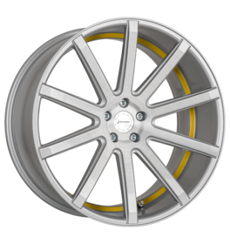 Corspeed, Deville, 10,5x21 ET45 5x108 73,1, silver-brushed-Surface/ undercut Colour Trim gelb