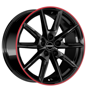 Borbet, LX18, 8x18 ET48 5x114,3 72,5, black glossy rim red