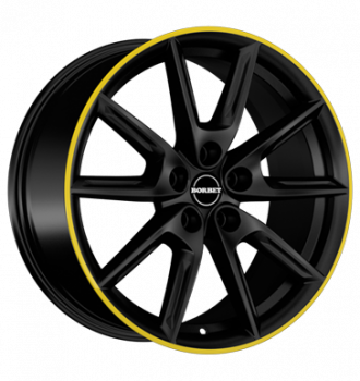 Borbet, LX18, 8x18 ET48 5x112 66,6, black matt rim yellow