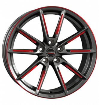 Borbet, LX, 8x19 ET44 5x112 57,1, graphite spoke rim red polished