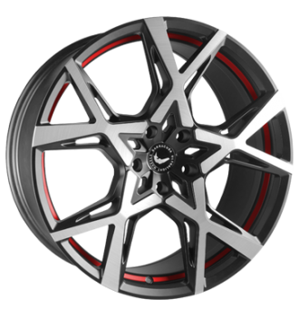 Barracuda, Project X, 10x22 ET45 5x112 73,1, black brushed Surface undercut Trimline red
