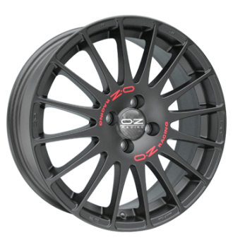 OZ, Superturismo GT, 7x18 ET42 4x100 68, matt schwarz mit roter Schrift