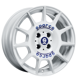 Sparco, Terra, 7x16 ET37 4x100 63,4, weiß + blaue Beschriftung