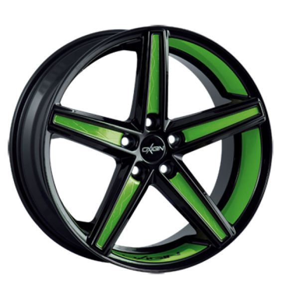Oxigin, 18 Concave, 10,5x21 ET52 5x130 71,6, foil green Felgenbett u. Speichen