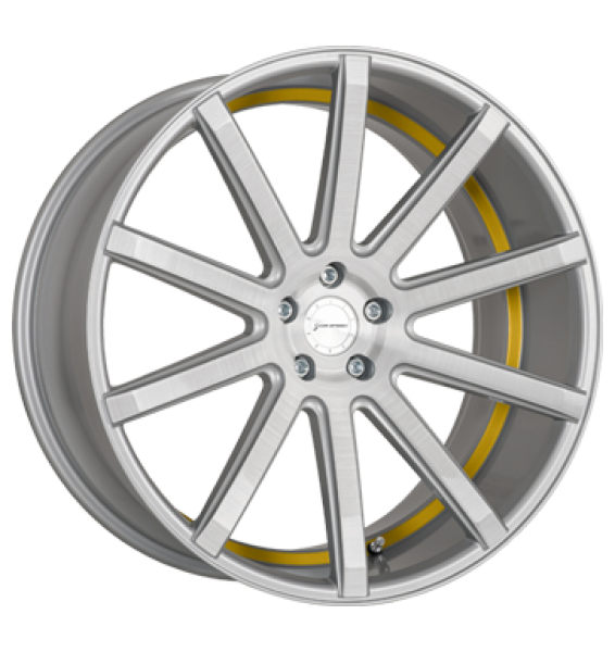 Corspeed, Deville, 10,5x21 ET40 5x120 74,1, silver-brushed-Surface/ undercut Colour Trim gelb