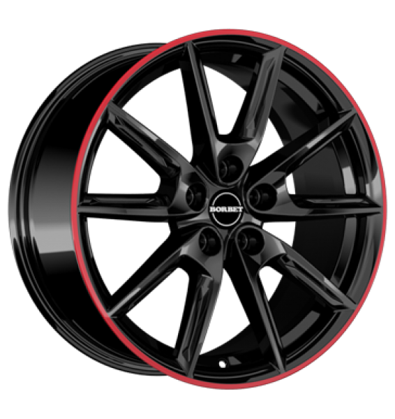 Borbet, LX18, 8x18 ET40 5x112 66,6, black glossy rim red