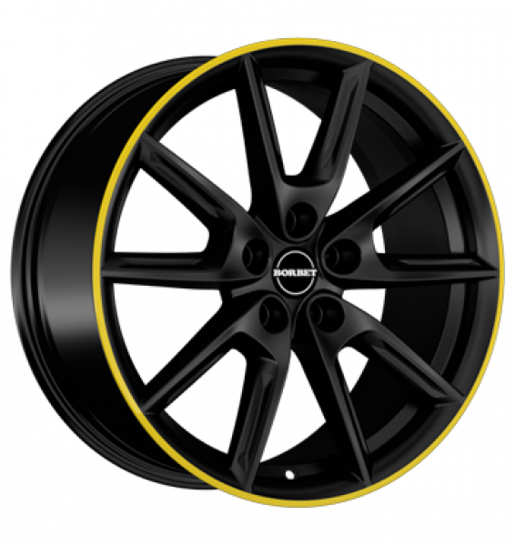 Borbet, LX18, 8x18 ET40 5x112 66,6, black matt rim yellow