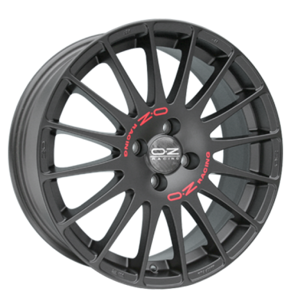 OZ, Superturismo GT, 7x18 ET42 4x100 68, matt schwarz mit roter Schrift
