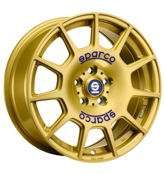 Sparco, Terra, 7,5x17 ET48 5x100 63,4, gold + blaue Beschriftung