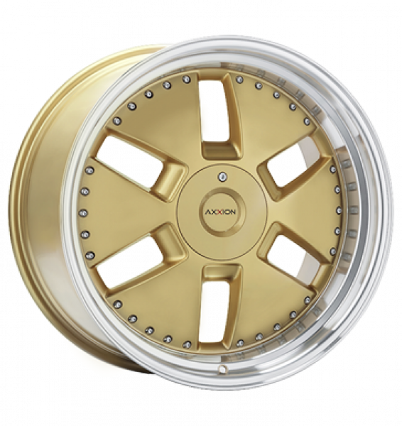 Axxion, Y1, 9x20 ET30 5x112 66,6, gold glänzend lackiert m. hochgl. pol. Felgenbett